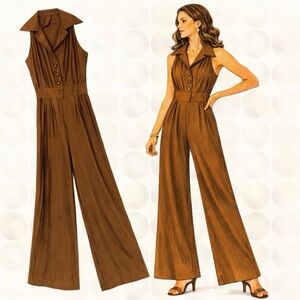 VINTAGE 60s 70s pantsuit one piece jumpsuit wide bellbottom leg pants sleeveless